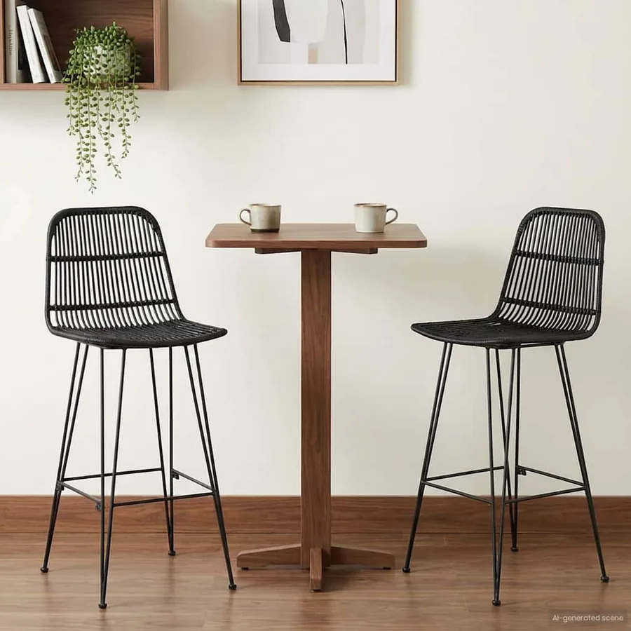 Tabouret de bar 2 pcs Noir 44 x 55 x 109 cm Rattan et Acier