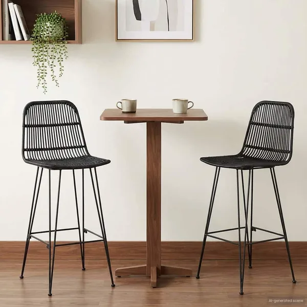 Tabouret de bar 2 pcs Noir 44 x 55 x 109 cm Rattan et Acier