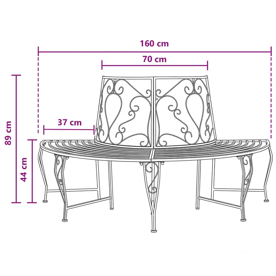 Banc d'Arbre 4-Nombre de places 160 x 80 x 89 cm Acier - 6