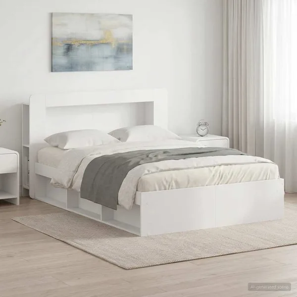 Cadre de lit avec rangement avec tête de lit Blanc 160 x 200 cm