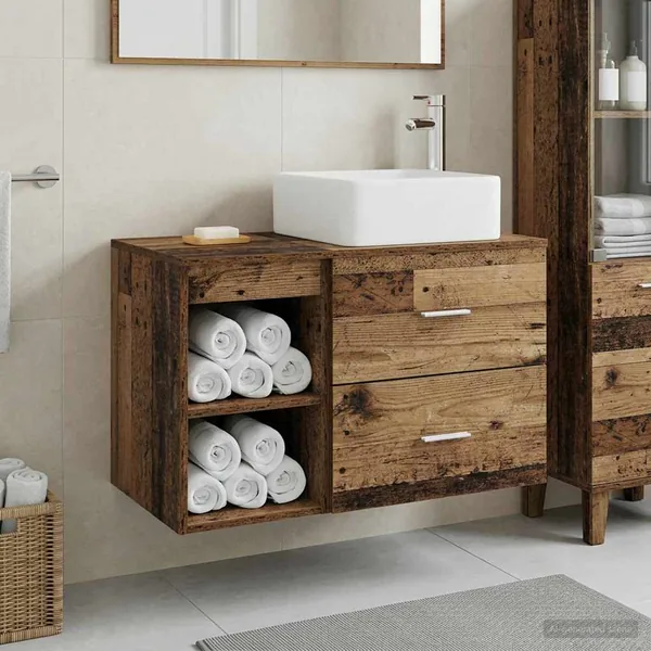 Ensemble de mobilier de salle de bain 2 pcs Bois ancien