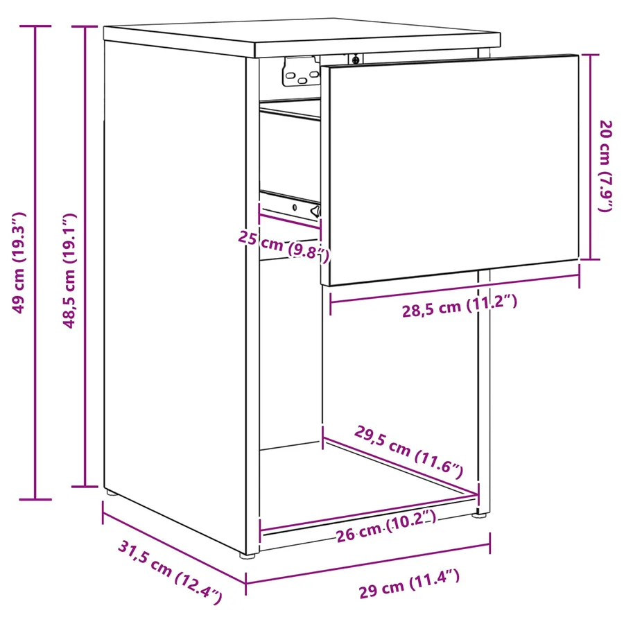 Armoire de lit Chêne artisanal 29 x 31,5 x 49 cm - 12