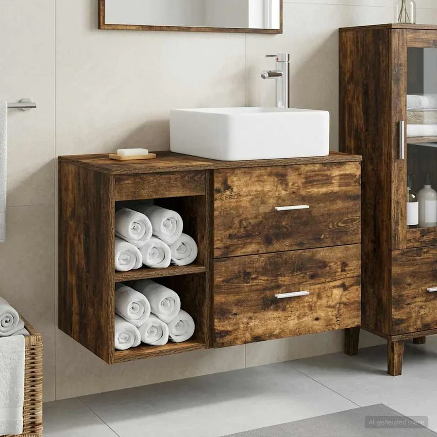 Ensemble de mobilier de salle de bain 2 pcs Chêne fumé