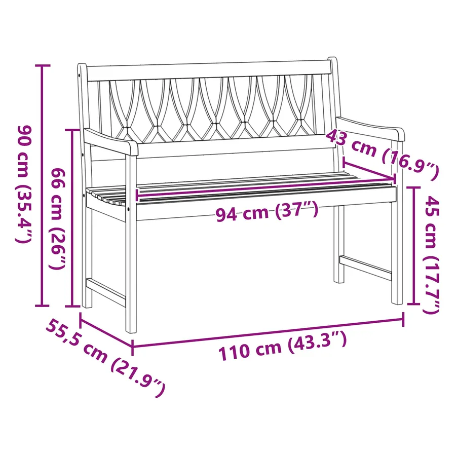 Banc extérieur Naturel 110 x 55,5 x 90 cm Bois d'Acacia Massif - 9