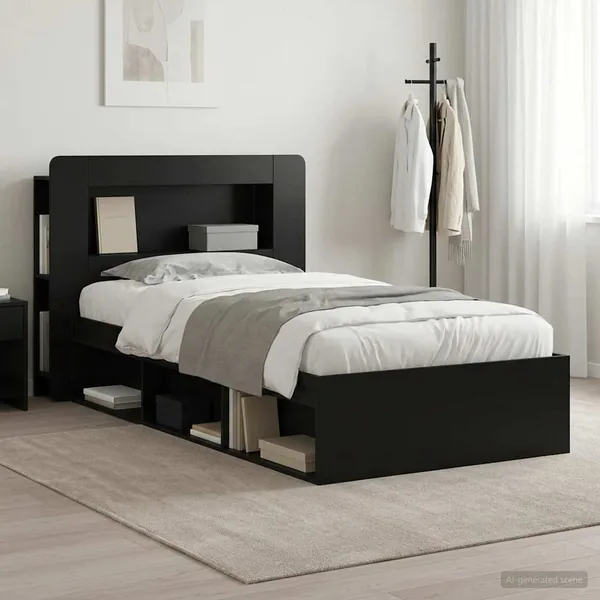 Cadre de lit avec rangement Noir 90 x 190 cm Bois d'ingénierie