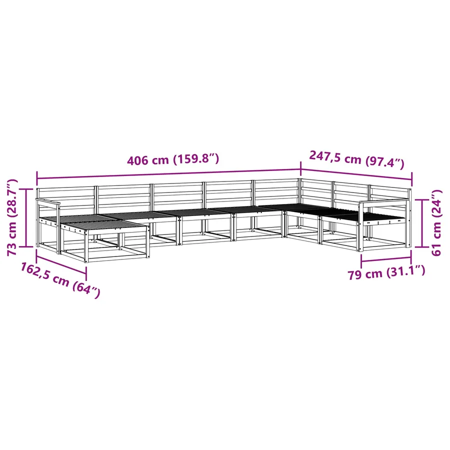 Ensemble de canapés d'extérieur 8 pcs Naturel - 9