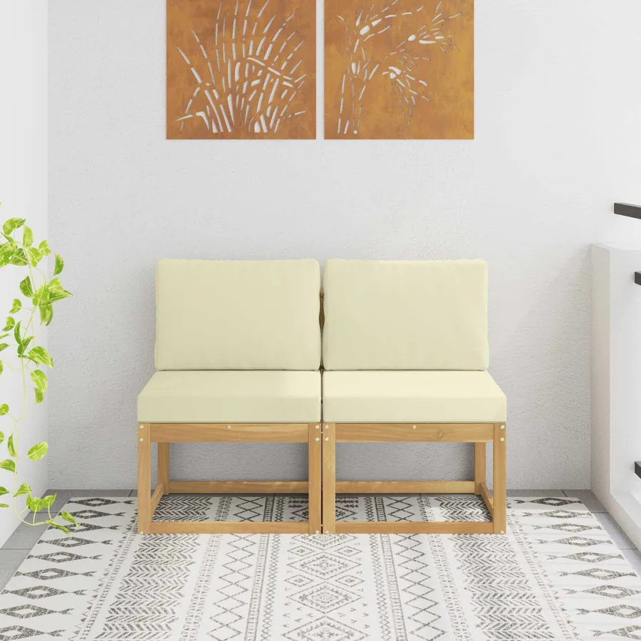 2 Pièce Sofa de milieu extérieur Bois d'Acacia Massif Blanc
