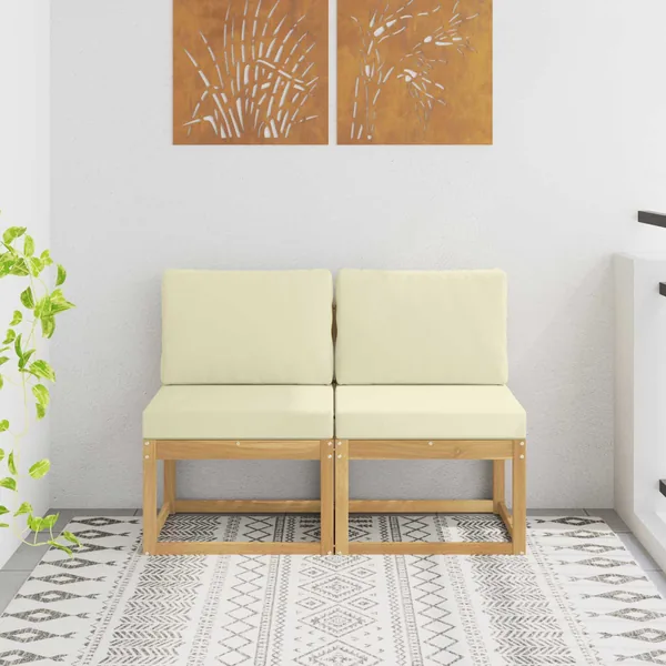 2 Pièce Sofa de milieu extérieur Bois d'Acacia Massif Blanc
