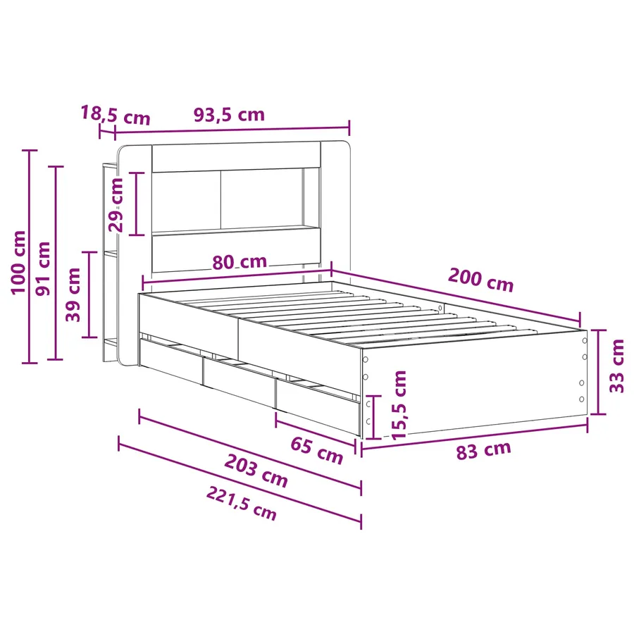 Cadre de lit avec rangement Chêne fumé 80 x 200 cm - 8