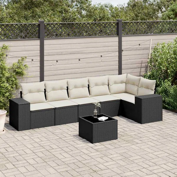 Salon de jardin 7 pcs avec coussins noir résine tressée 62 x 62 x 69 cm - 58,8 kg