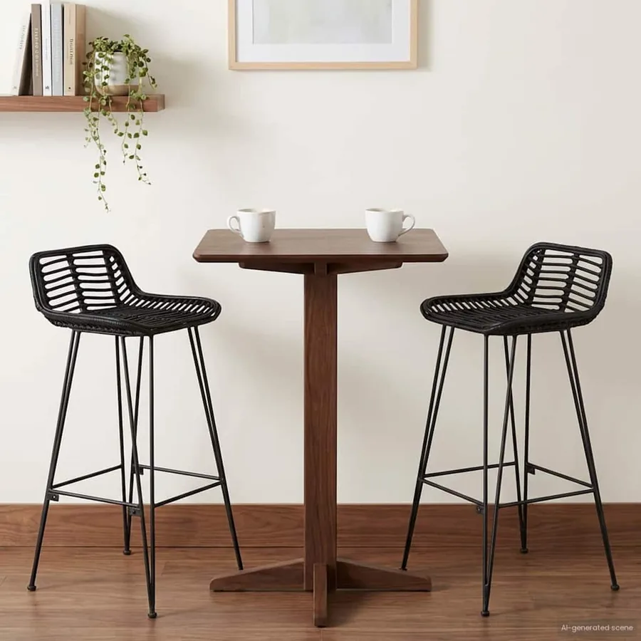 Tabouret de bar 2 pcs Noir 44 x 46 x 91 cm Rattan et Acier