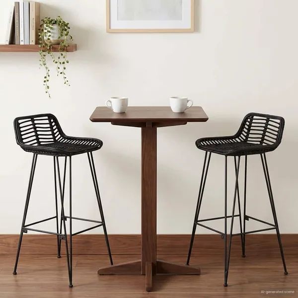 Tabouret de bar 2 pcs Noir 44 x 46 x 91 cm Rattan et Acier