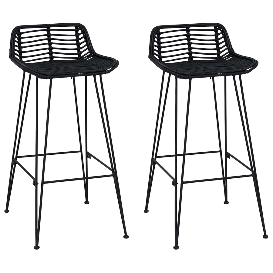 Tabouret de bar 2 pcs Noir 44 x 46 x 91 cm Rattan et Acier - 2