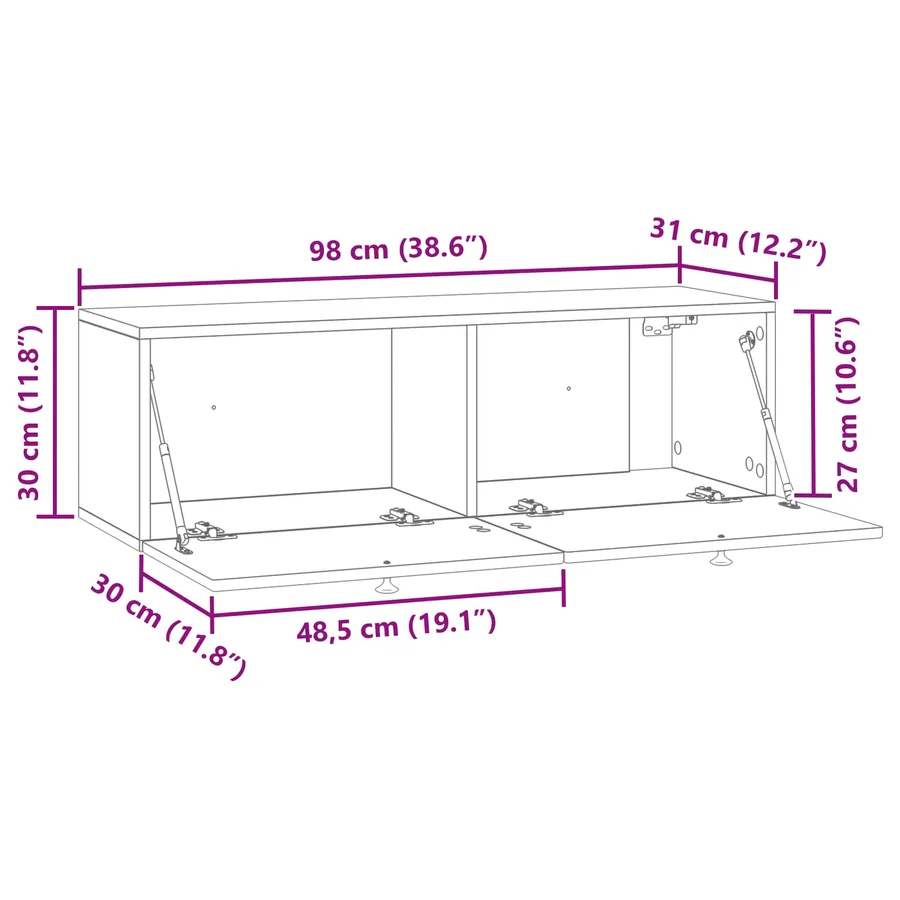 Meuble TV mural Noir 98 x 31 x 30 cm Bois d'ingénierie - 11