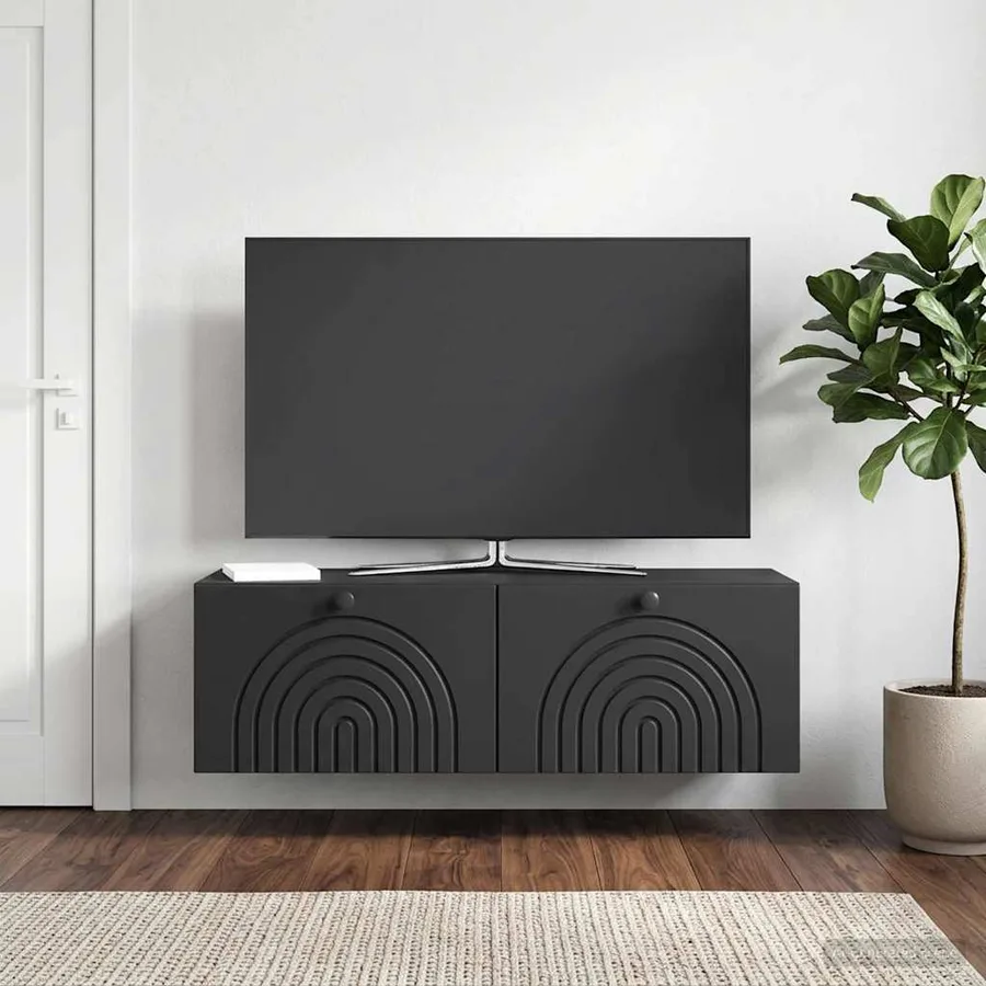 Meuble TV mural Noir 98 x 31 x 30 cm Bois d'ingénierie - 4