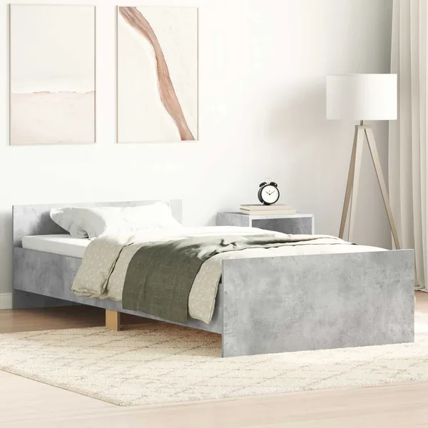 Cadre de lit avec tête de lit Gris béton Bois d'ingénierie