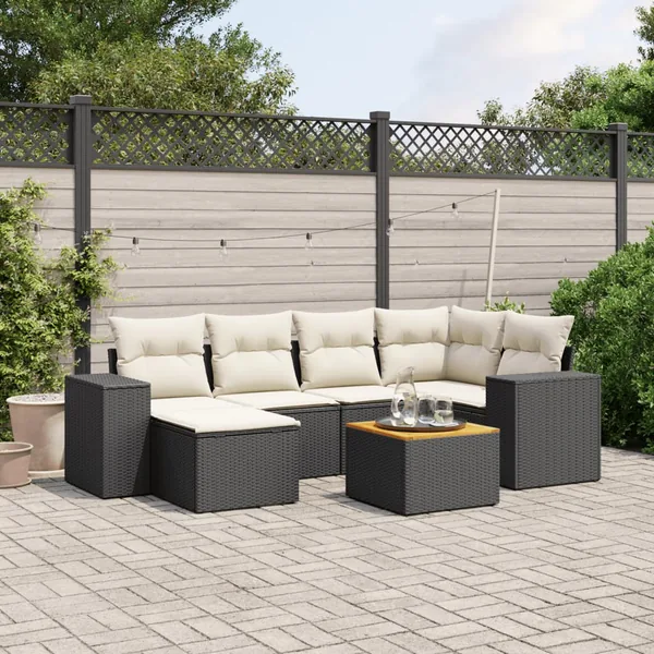 Salon de jardin 7 pcs avec coussins noir résine tressée 62 x 62 x 69 cm - 58,7 kg