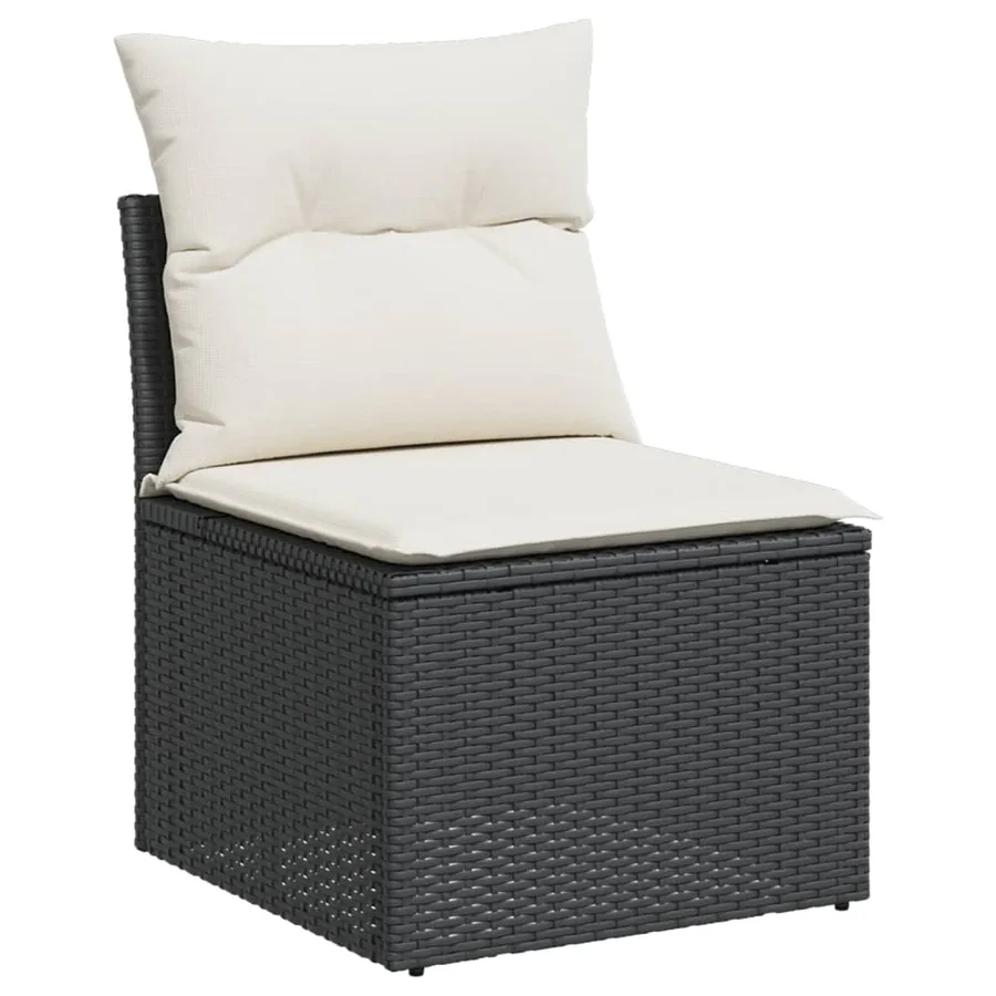 Salon de jardin 4 pcs avec coussins noir résine tressée - 5
