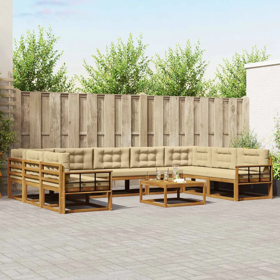 Ensemble de canapés d'extérieur 10 pcs Naturel et Beige