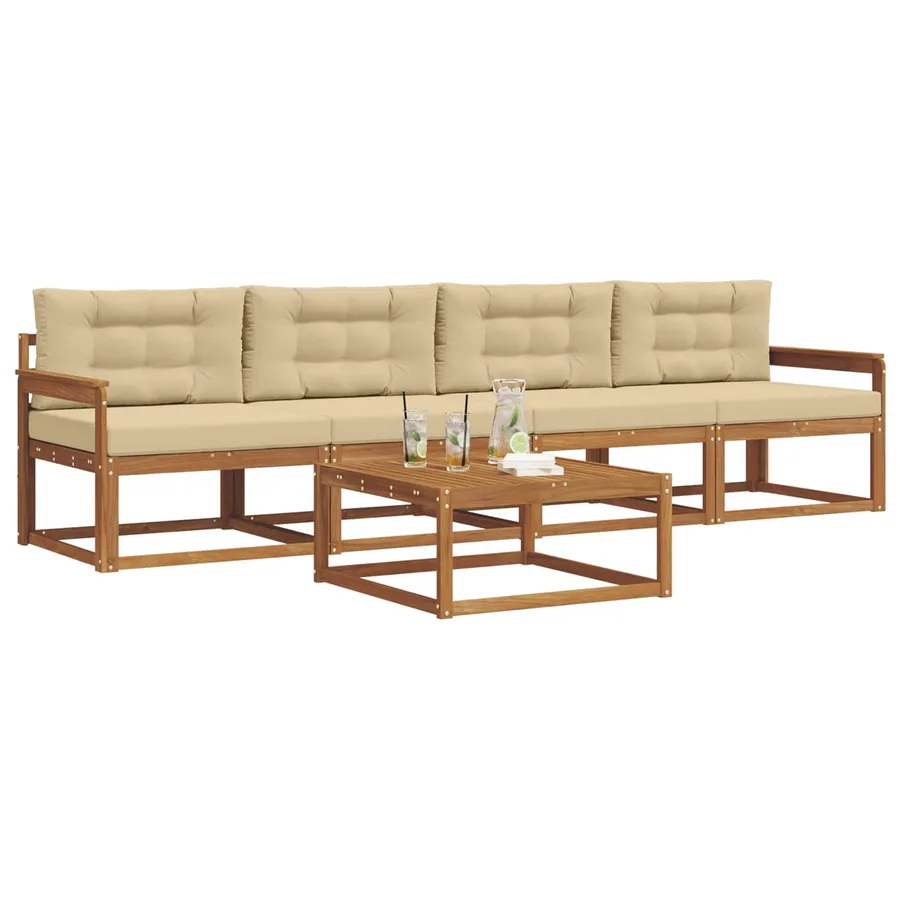 Ensemble de canapés d'extérieur 5 pcs Naturel et Beige - 3