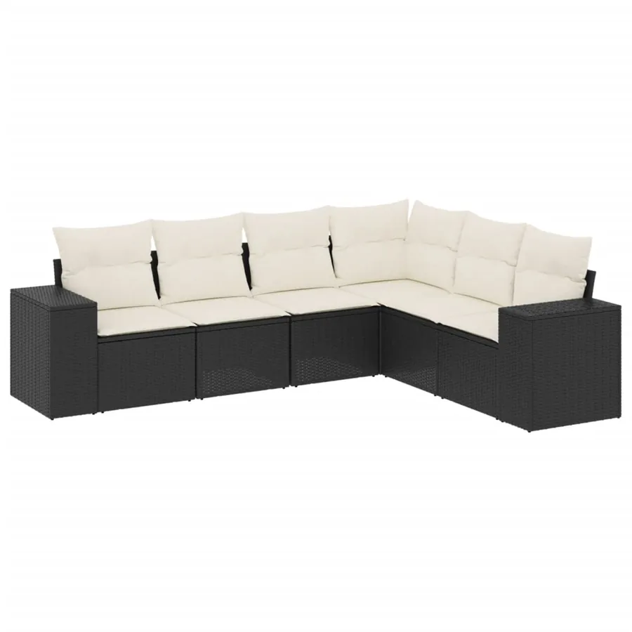 Salon de jardin 6 pcs avec coussins noir résine tressée - 2
