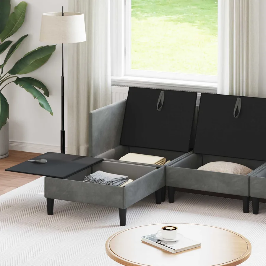 Ensemble de meubles pour le salon 5 pcs Gris foncé Velours - 3