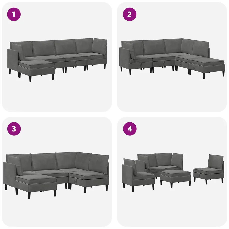 Ensemble de meubles pour le salon 5 pcs Gris foncé Velours - 9