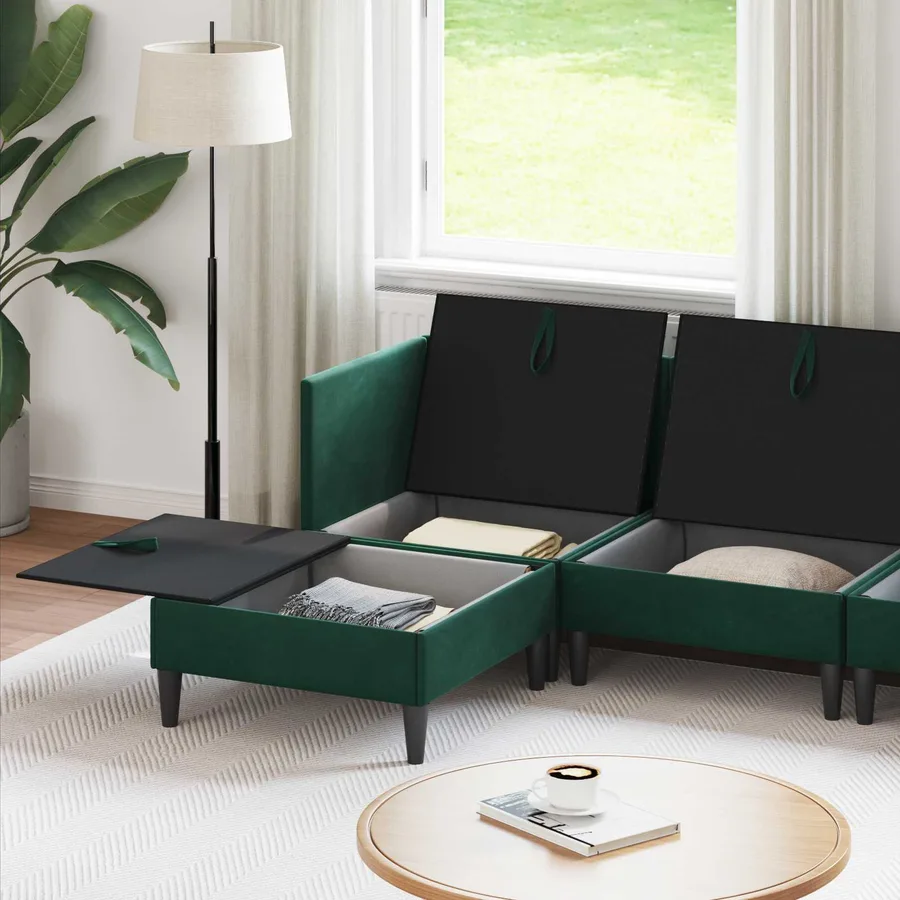 Ensemble de meubles pour le salon 5 pcs Vert foncé Velours - 3