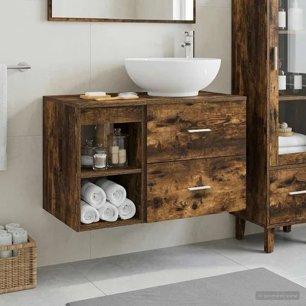 Ensemble de mobilier de salle de bain 2 pcs Chêne fumé