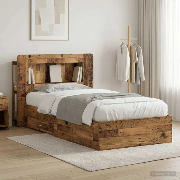Cadre de lit avec rangement Bois ancien 90 x 190 cm