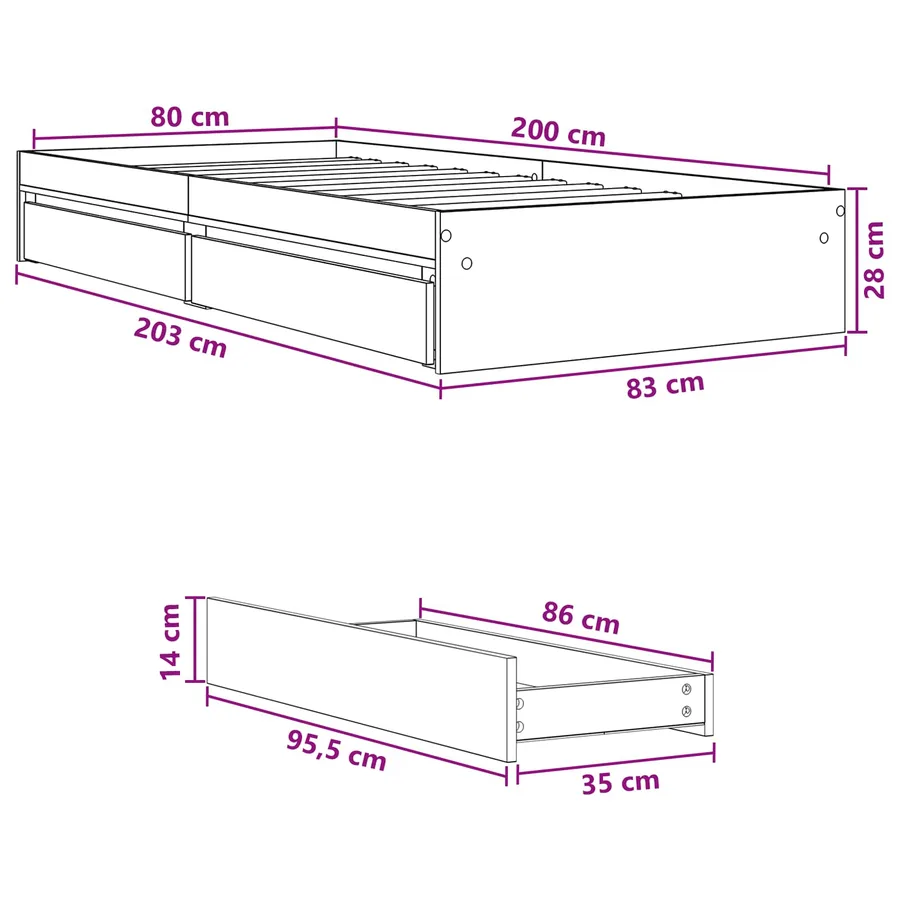 Cadre de lit avec rangement Blanc 80 x 200 cm Bois d'ingénierie - 10