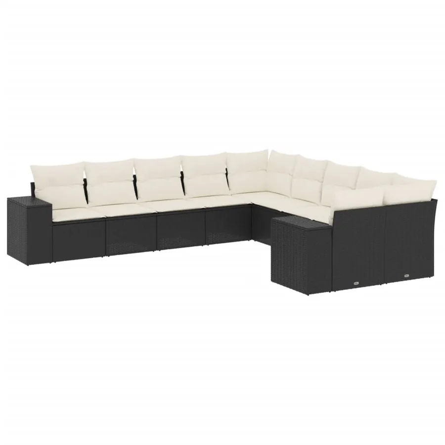 Salon de jardin 10 pcs avec coussins noir résine tressée - 2