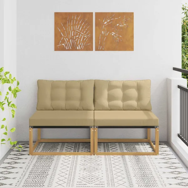 Sofa de milieu extérieur Bois d'acacia massif et Textilène