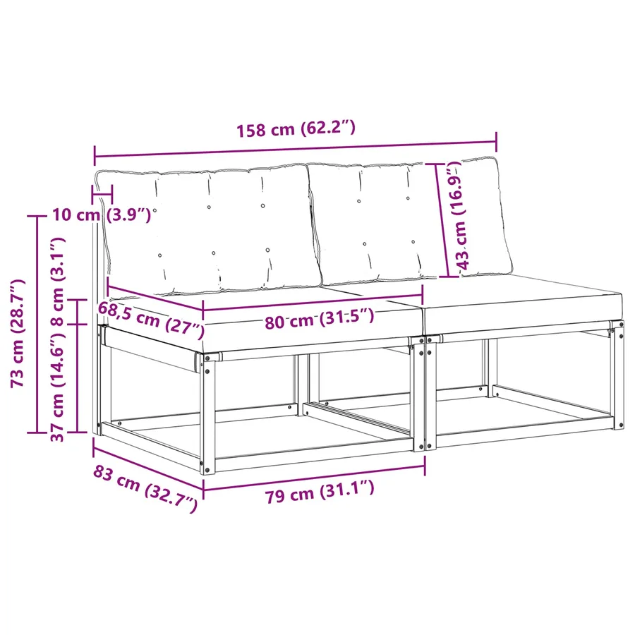 Sofa de milieu extérieur Bois d'acacia massif et Textilène - 9