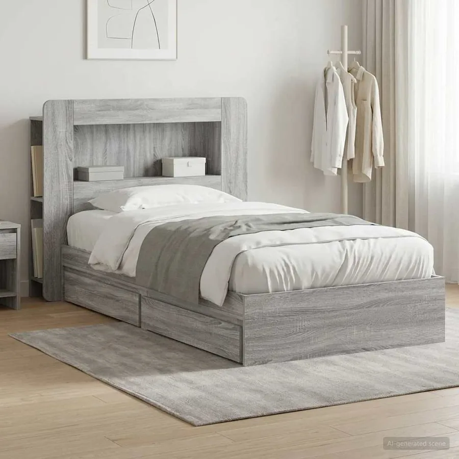 Cadre de lit avec rangement avec tiroir Sonoma gris 90 x 200 cm