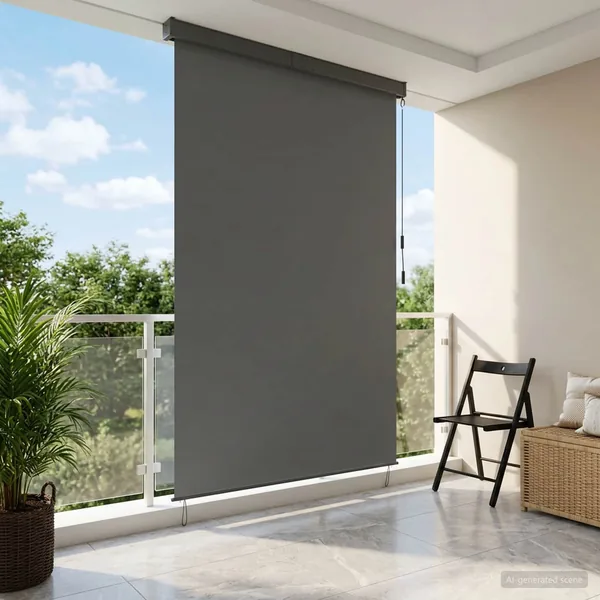 Store enrouleur Gris clair 120 x 250 cm Tissu et Aluminium