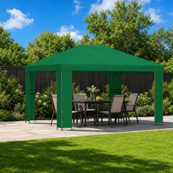 Pavillon 4 × 3 m Vert Polyester et Acier 190 gsm