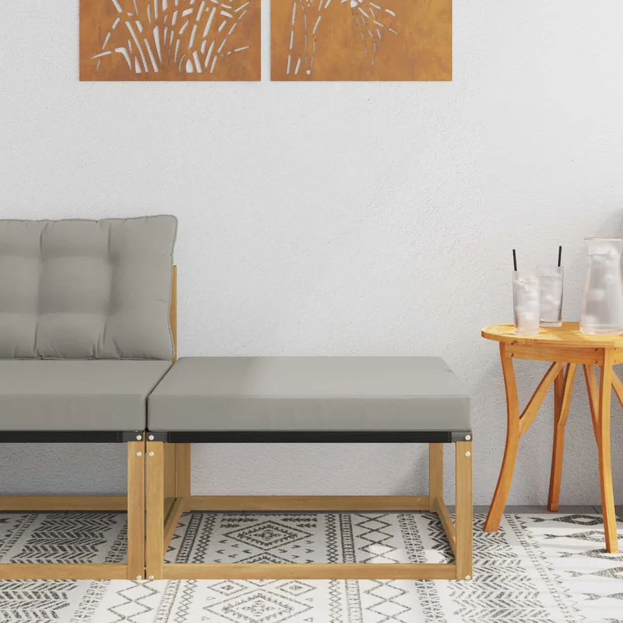 Pouf d'Extérieur Bois d'acacia massif et Textilène Blanc