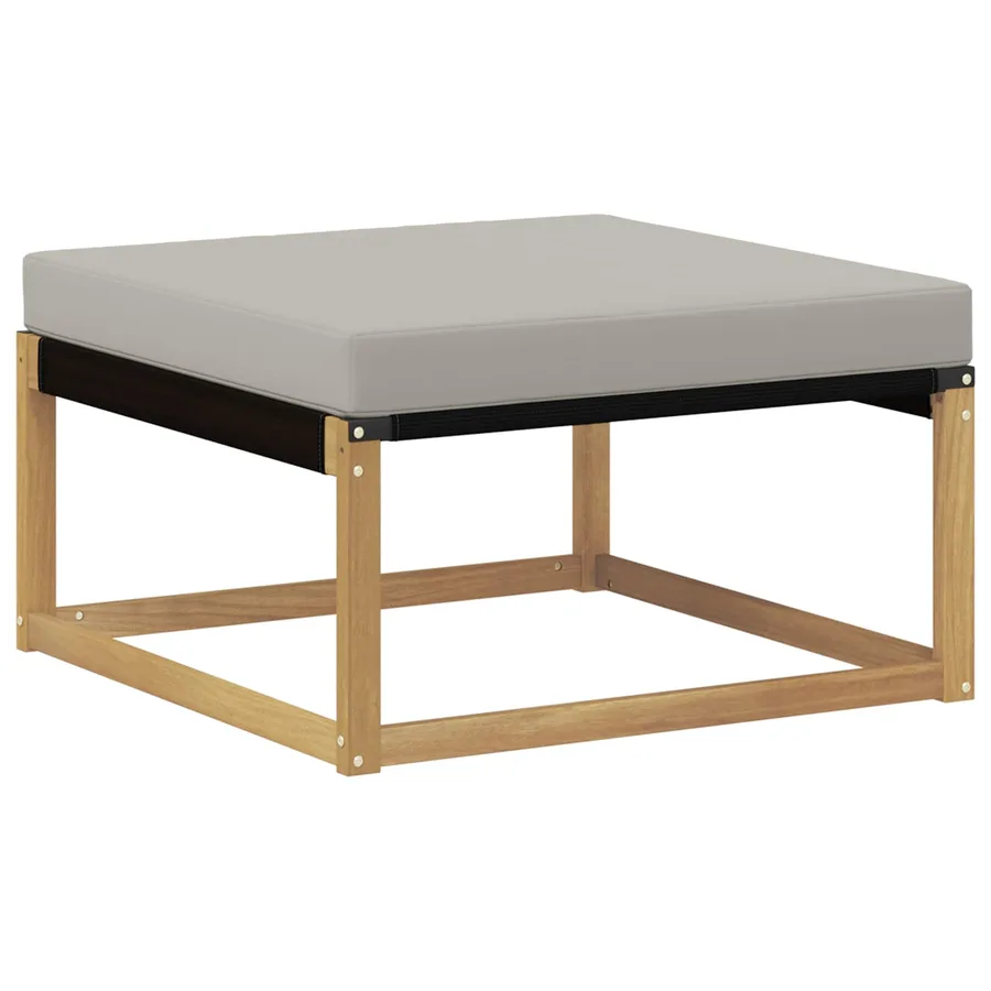 Pouf d'Extérieur Bois d'acacia massif et Textilène Blanc - 2