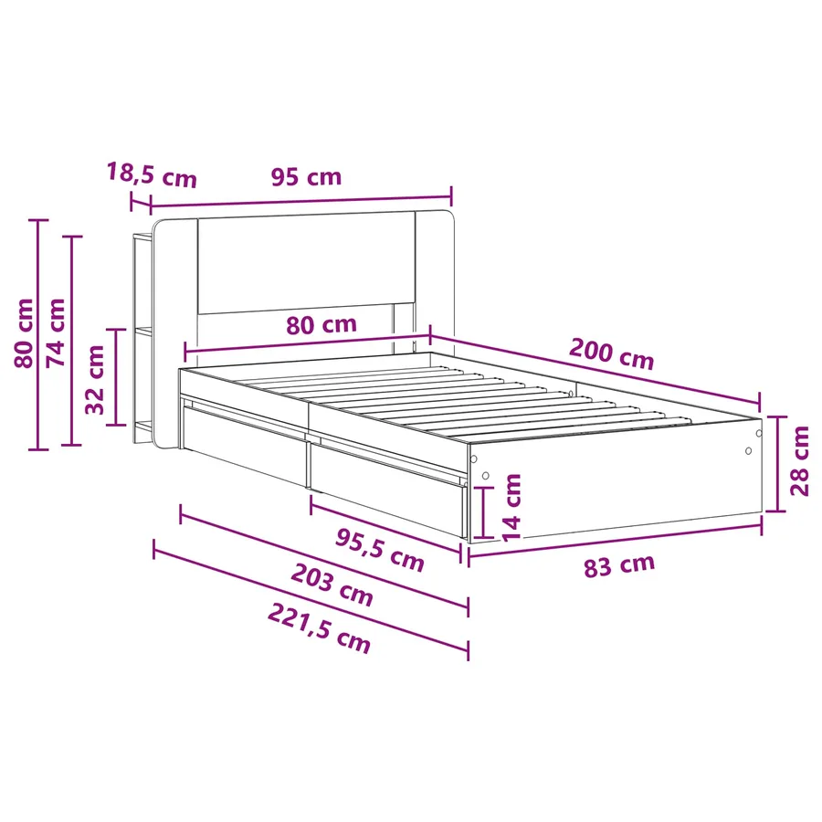 Cadre de lit avec rangement Chêne Sonoma 80 x 200 cm - 9