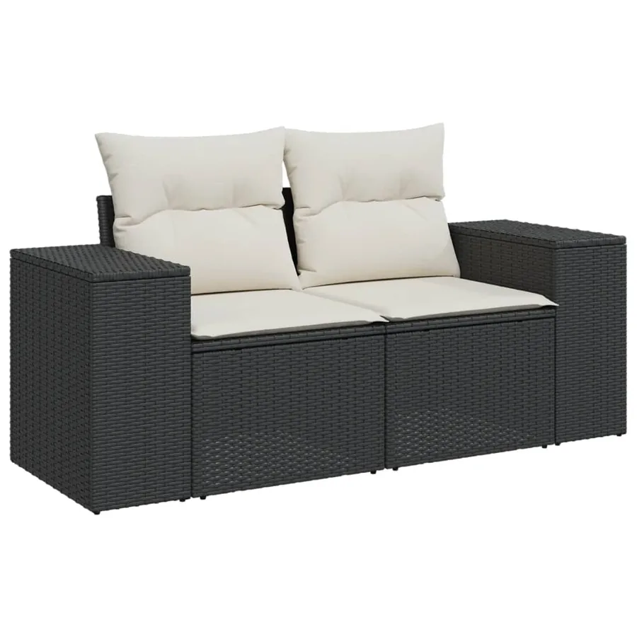 Salon de jardin 8 pcs avec coussins noir résine tressée - 4
