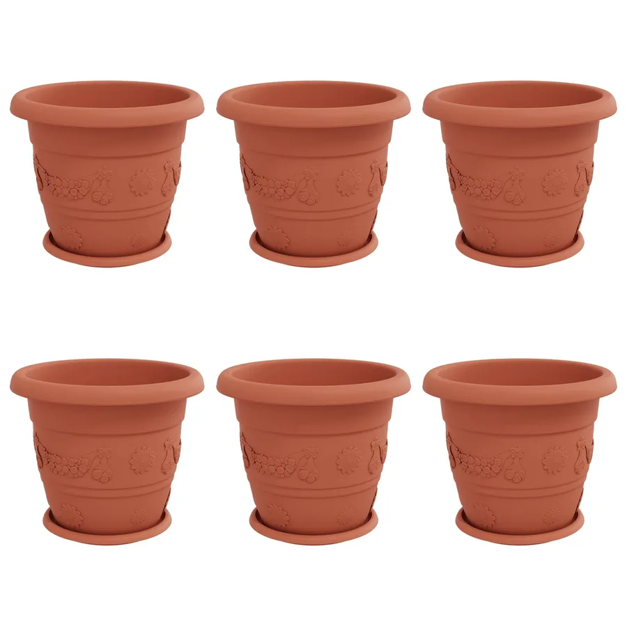 Pots de plantes 6 pcs Rouge brique Ø 34 x 28 cm Plastique - 2