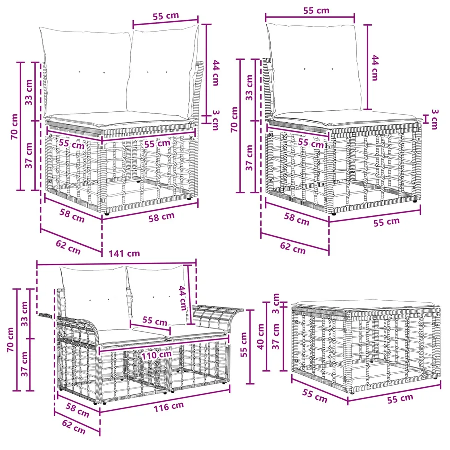 Ensemble de canapés d'extérieur 11 pcs Noir et Gris foncé - 8