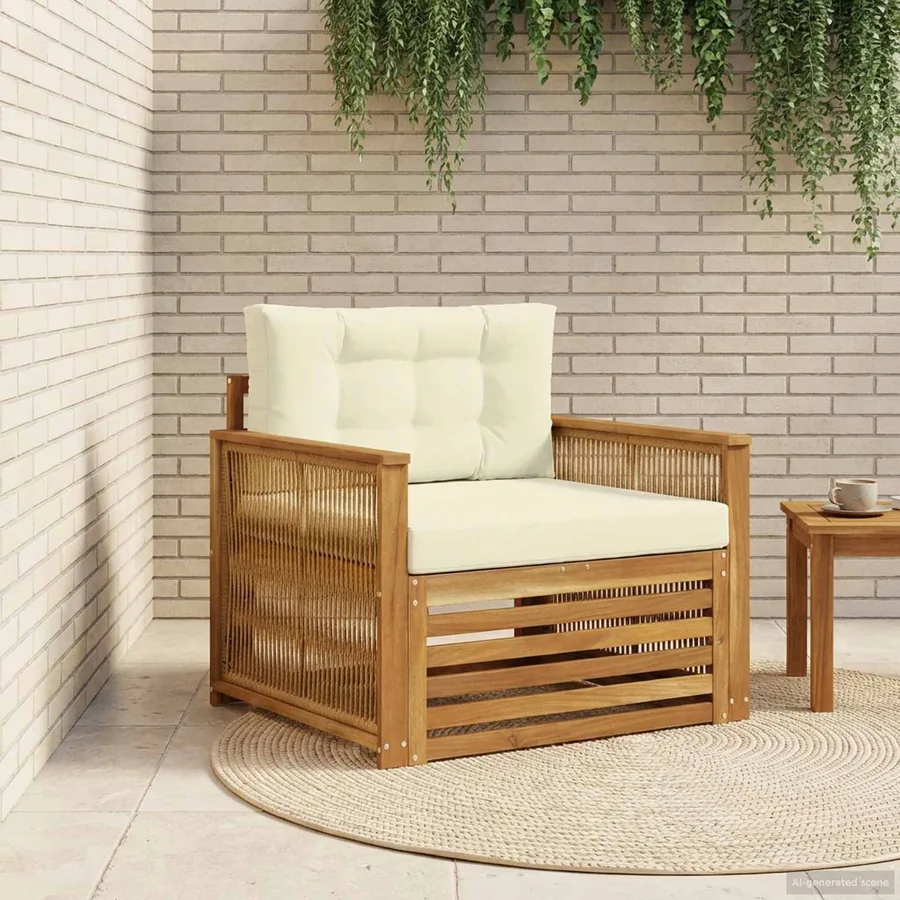 Canapé d’extérieur Bois d'Acacia Massif Naturel et Crème