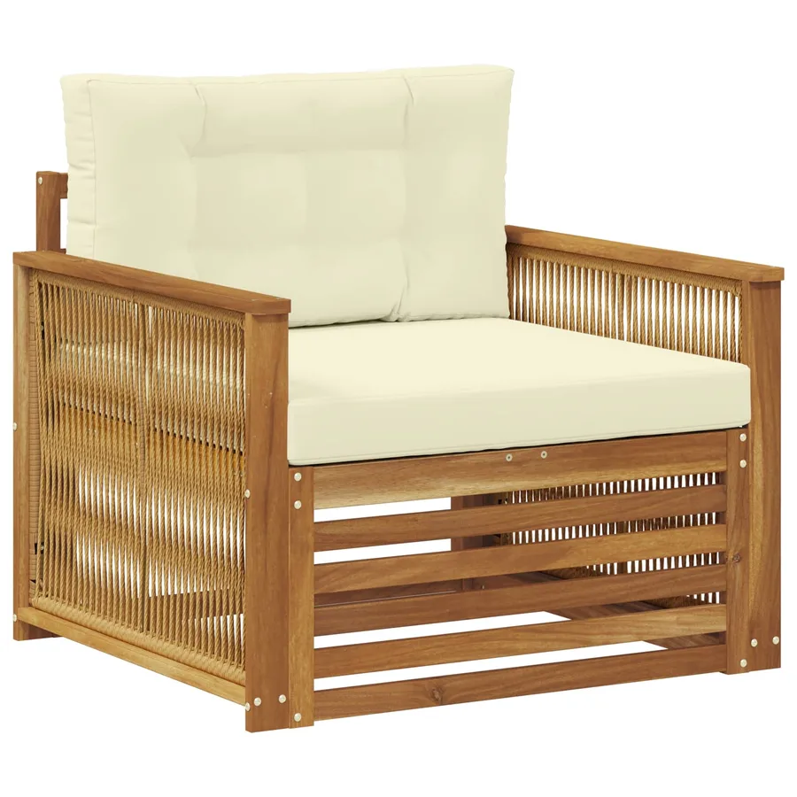 Canapé d’extérieur Bois d'Acacia Massif Naturel et Crème - 2