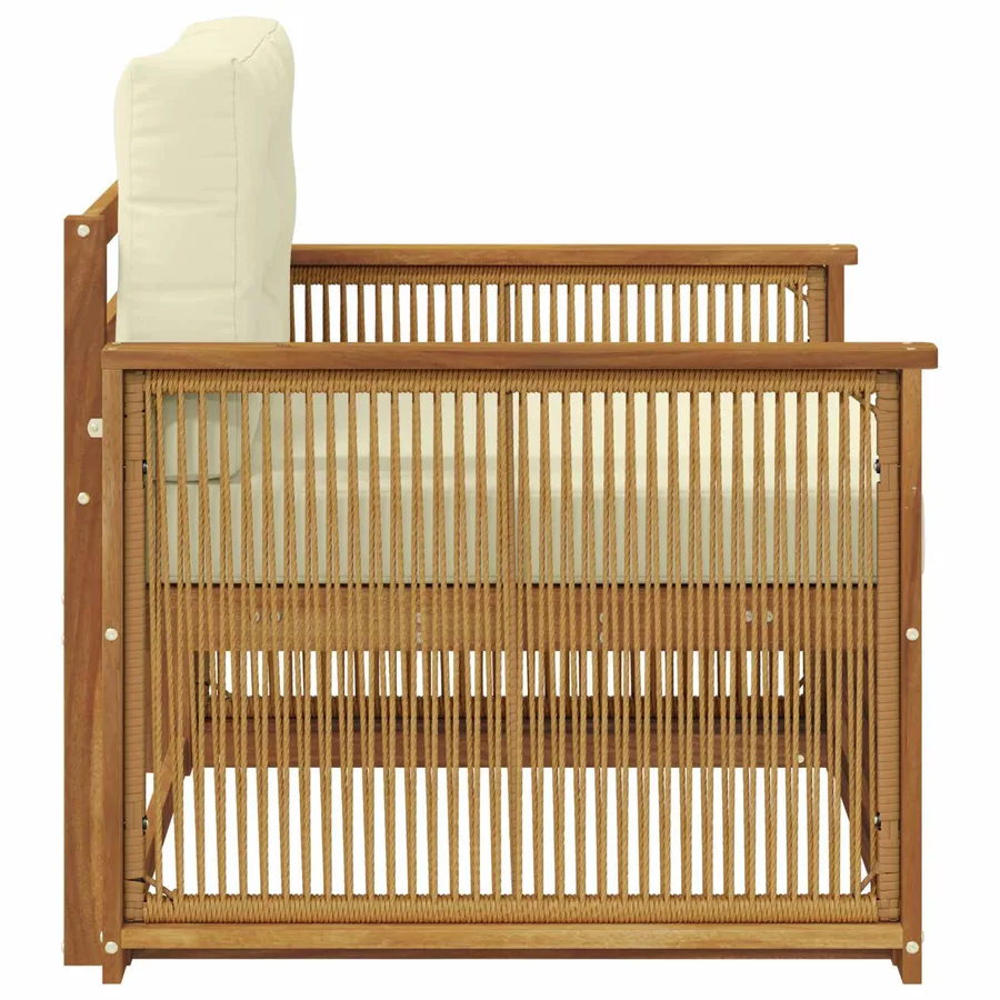 Canapé d’extérieur Bois d'Acacia Massif Naturel et Crème - 4