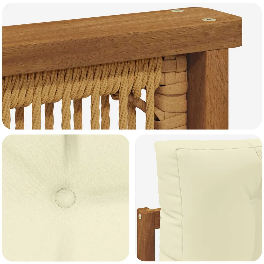 Canapé d’extérieur Bois d'Acacia Massif Naturel et Crème - 6