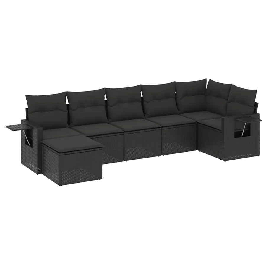 Salon de jardin 7 pcs avec coussins noir résine tressée 55 x 62 x 69 cm - 60,0 kg - 2