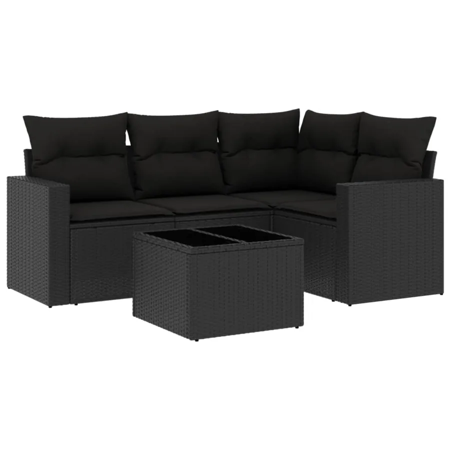 Salon de jardin 5 pcs avec coussins noir résine tressée - 2