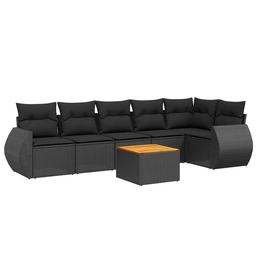 Salon de jardin 7 pcs avec coussins noir résine tressée 62 x 62 x 69 cm - 60,2 kg - 2